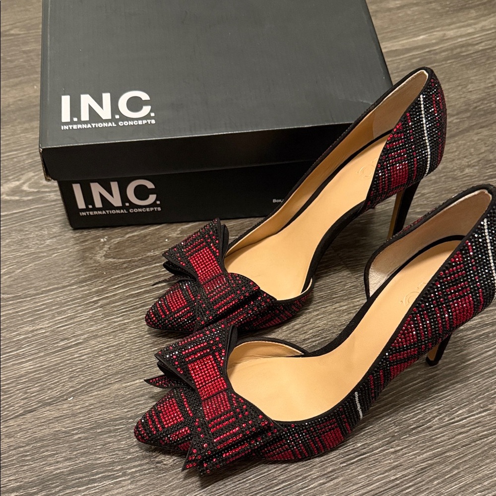 INC International Concepts Red and Black Plaid Heels